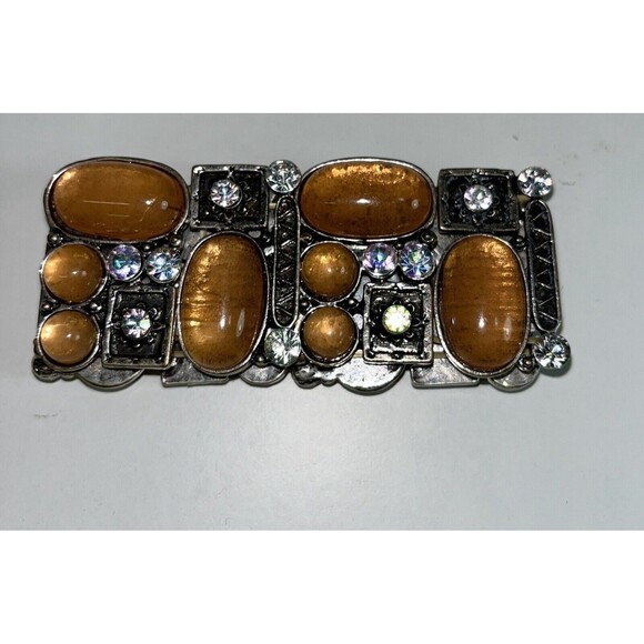 Vintage Look Cuff  Bracelet. Pinkish Stones‎ & Rhinestones. Stretch cuff. - Picture 6 of 7